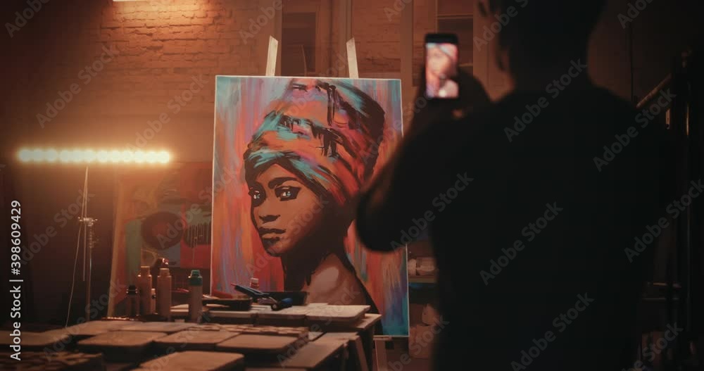 Crop painter shooting portrait of black woman Crop painter shooting portrait of black woman