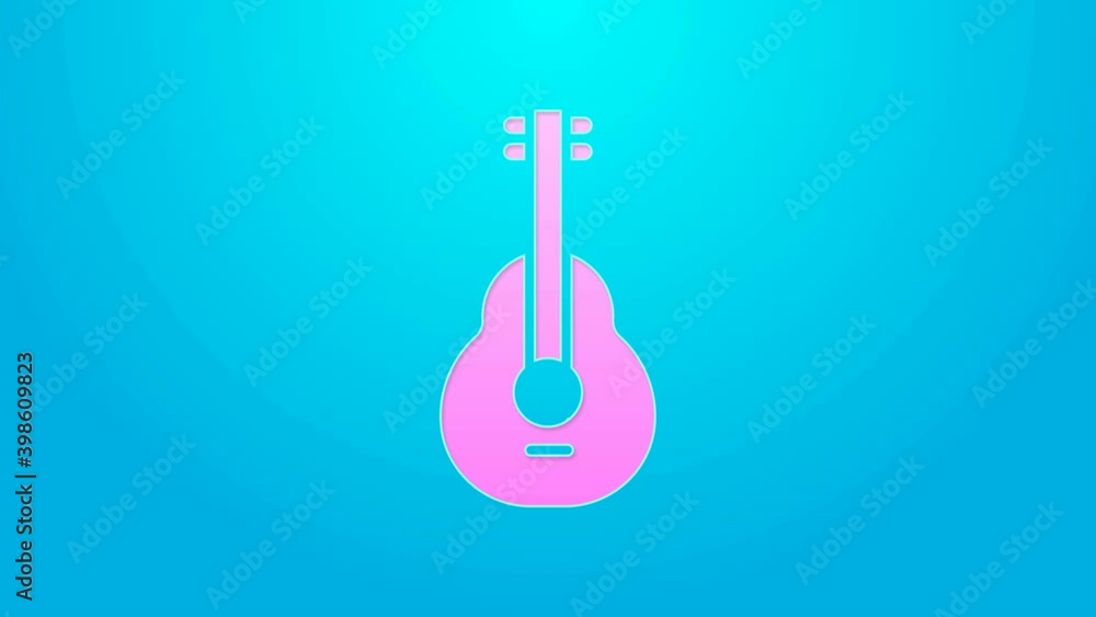 Pink line Mexican guitar icon isolated on blue background. Acoustic guitar. String musical instrument. 4K Video motion graphic animation Pink line Mexican guitar icon isolated on blue background. Acoustic guitar. String musical instrument. 4K Video motion graphic animation