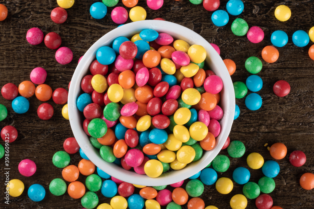 Colorful Confetti candy in bowl on the table. Colorful Confetti candy in bowl on the table.