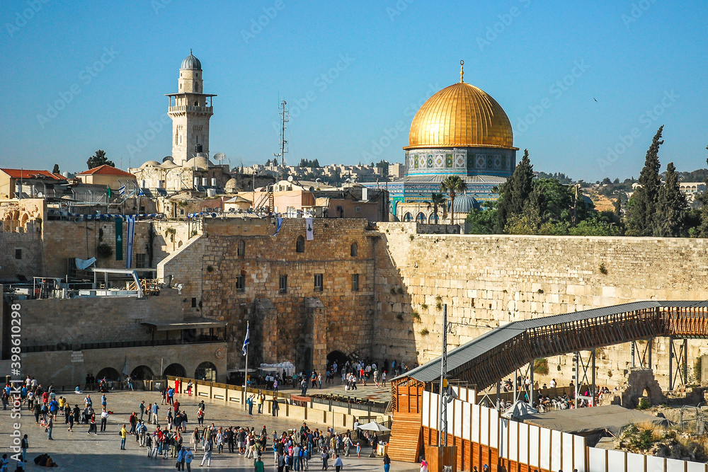 Dome of the Rock mosque and Western Wailing Wall, Jerusalem, Israel