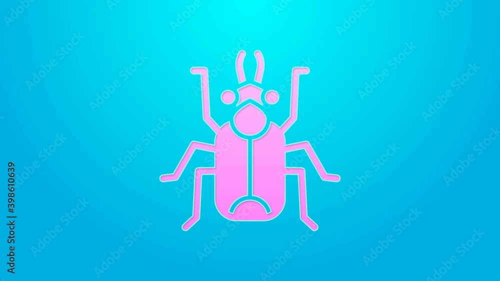 Pink line Beetle bug icon isolated on blue background. 4K Video motion graphic animation Pink line Beetle bug icon isolated on blue background. 4K Video motion graphic animation