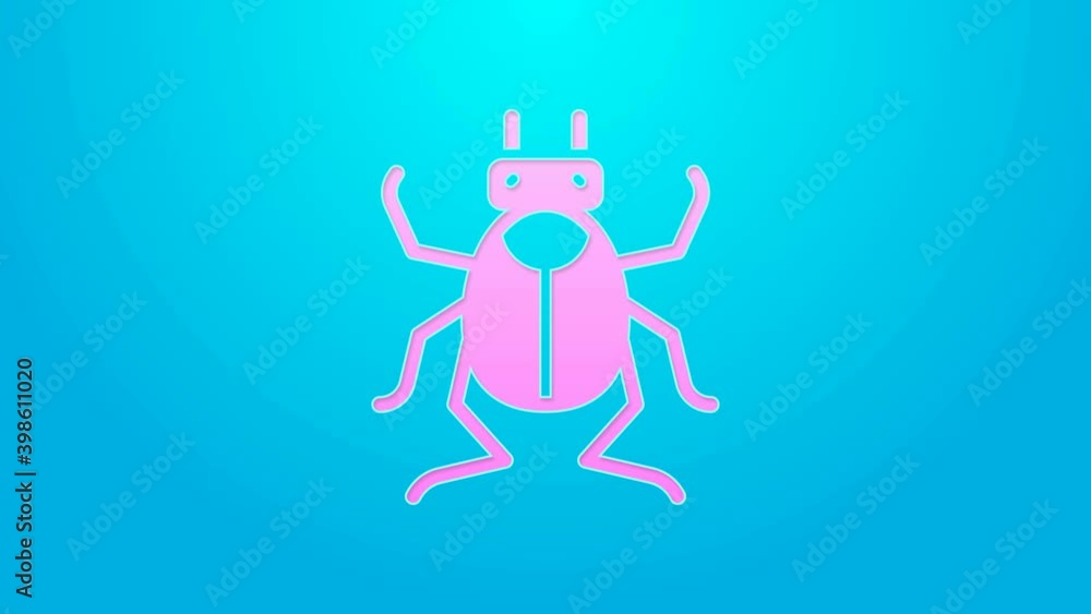 Pink line Beetle bug icon isolated on blue background. 4K Video motion graphic animation Pink line Beetle bug icon isolated on blue background. 4K Video motion graphic animation