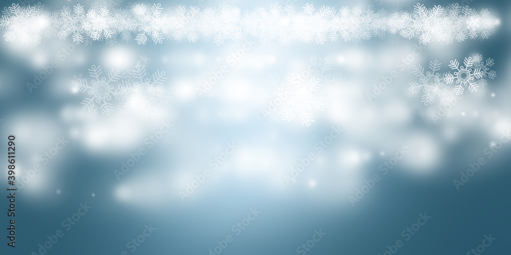 White magic Bokeh blur backdrop. Effect Circle light on blue background.