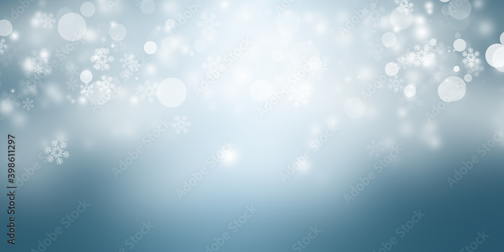 White magic Bokeh blur backdrop. Effect Circle light on blue background. White magic Bokeh blur backdrop. Effect Circle light on blue background.