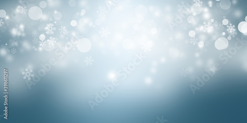 White magic Bokeh blur backdrop. Effect Circle light on blue background.