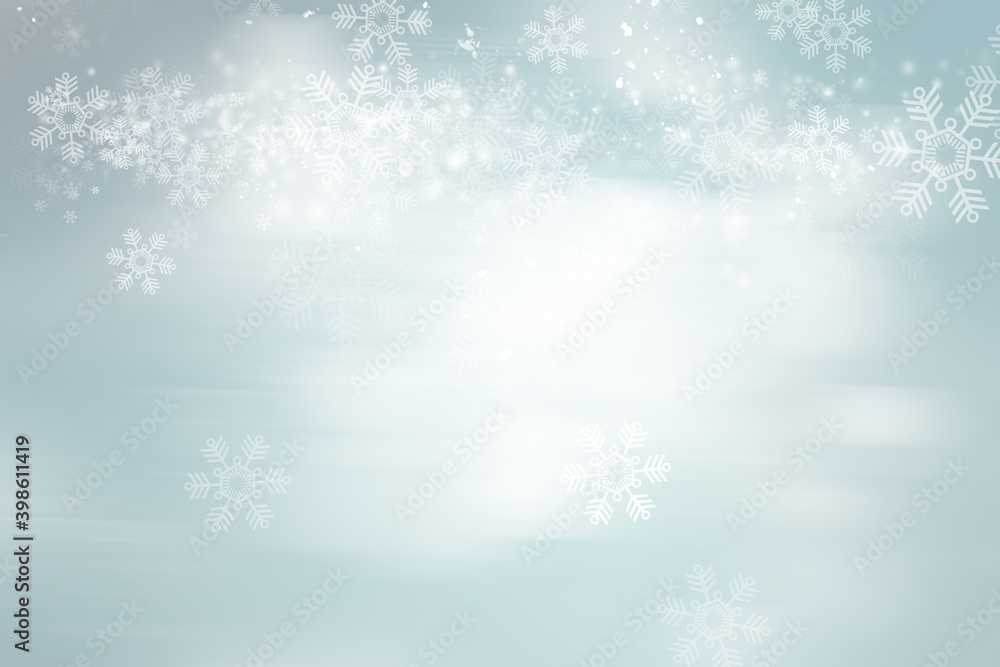 white and gray snow blur abstract background. Snowflake Bokeh Christmas blurred beautiful shiny Christmas lights.