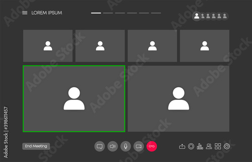 Video chat user interface, video calls window overlay. UI UX design. Vector illustration.