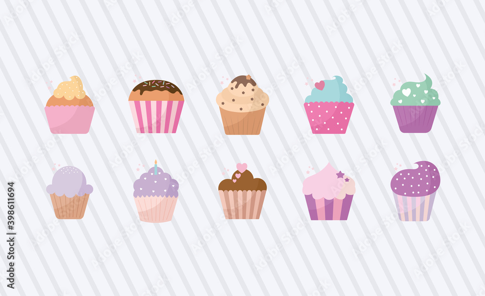 bundle of baked cupcakes icons bundle of baked cupcakes icons