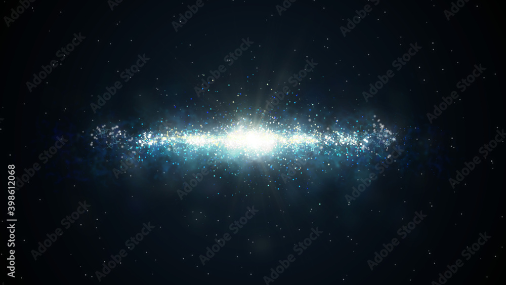 Abstract Side View Shining Cosmic Universe Spiral Galaxy Star Field In Deep Space Background