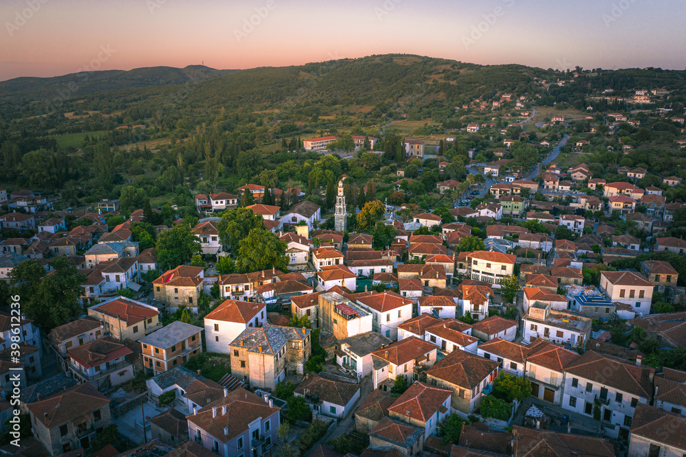 Argalasti village at sunset time, Magnisia, Central Greece