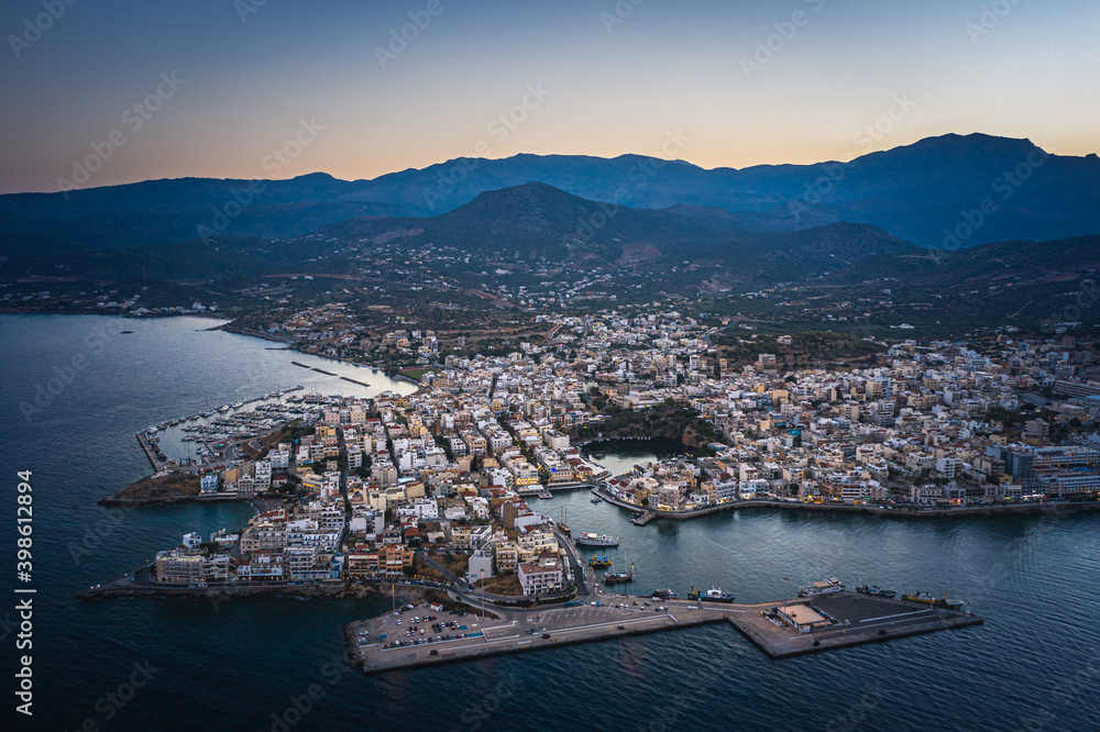 Panoramic view of Agios Nikolaos, Lasithi prefecture, Crete island, Greece