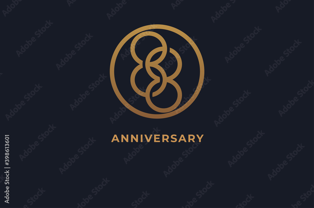 Number 88 logo, gold line circle with number inside, usable for anniversary and invitation, golden number design template, vector illustration Number 88 logo, gold line circle with number inside, usable for anniversary and invitation, golden number design template, vector illustration