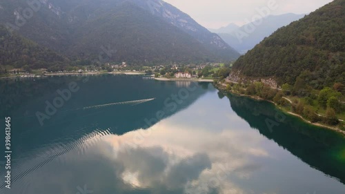 Wallpaper Mural Aerial view of Ledro lake, Trentino, Val di Ledro in North Italy. Drone goes up Torontodigital.ca