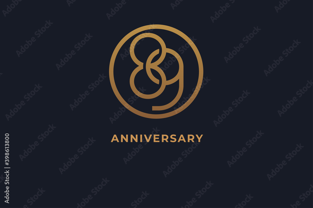 Number 89 logo, gold line circle with number inside, usable for anniversary and invitation, golden number design template, vector illustration Number 89 logo, gold line circle with number inside, usable for anniversary and invitation, golden number design template, vector illustration