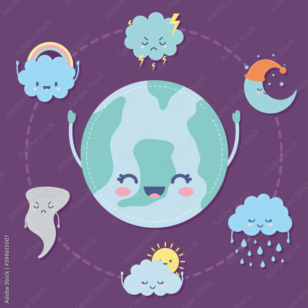 Fototapeta premium group of weather icons over a purple background