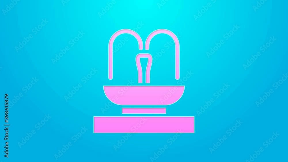 Pink line Fountain icon isolated on blue background. 4K Video motion graphic animation Pink line Fountain icon isolated on blue background. 4K Video motion graphic animation