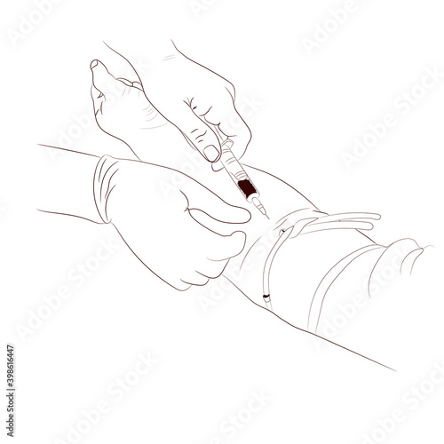Vector illustration image a doctor using a needle to withdraw blood from an investigator To check the body