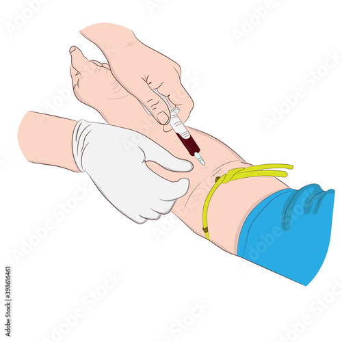 Vector illustration image a doctor using a needle to draw blood from an investigator To check the body