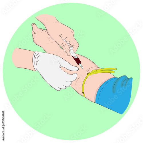 Vector illustration image a doctor using a needle to draw blood from an investigator To check the body