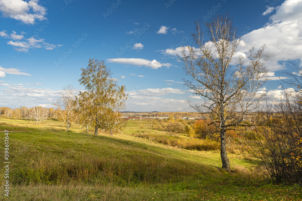 Beautiful autumn landscape in the Novosibirsk region, the Village of Sarapulka