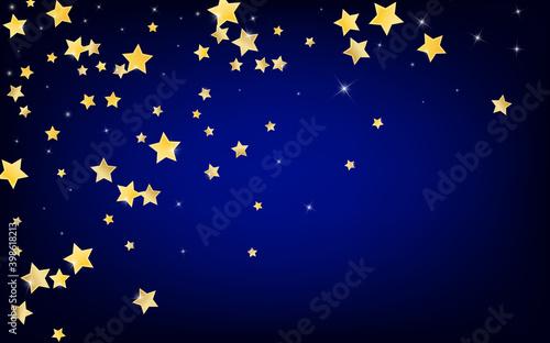 Yellow Galaxy Stars Vector Blue Background. Magic 