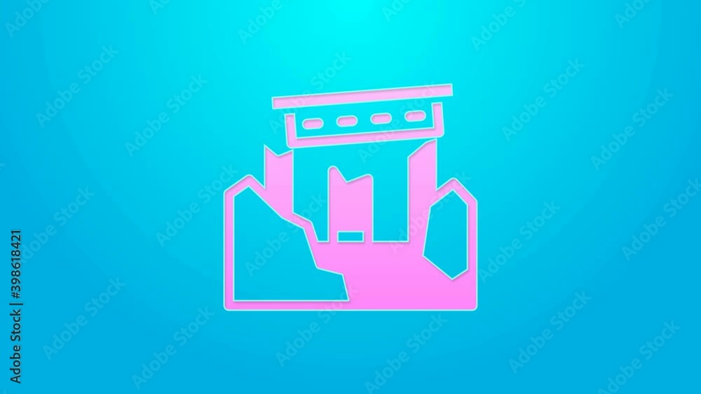 Pink line Ancient ruins icon isolated on blue background. 4K Video motion graphic animation Pink line Ancient ruins icon isolated on blue background. 4K Video motion graphic animation