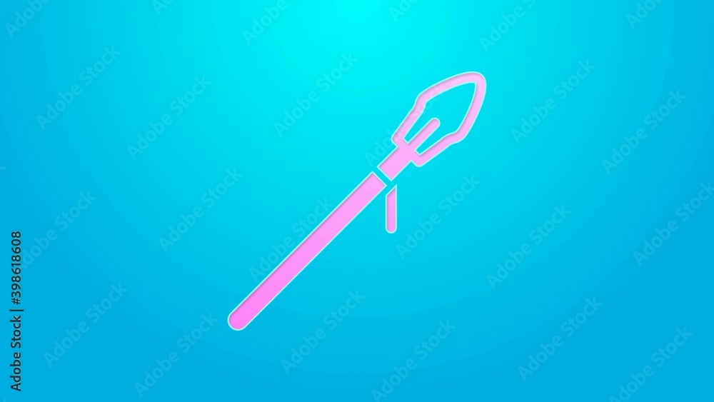 Pink line Medieval spear icon isolated on blue background. Medieval weapon. 4K Video motion graphic animation Pink line Medieval spear icon isolated on blue background. Medieval weapon. 4K Video motion graphic animation