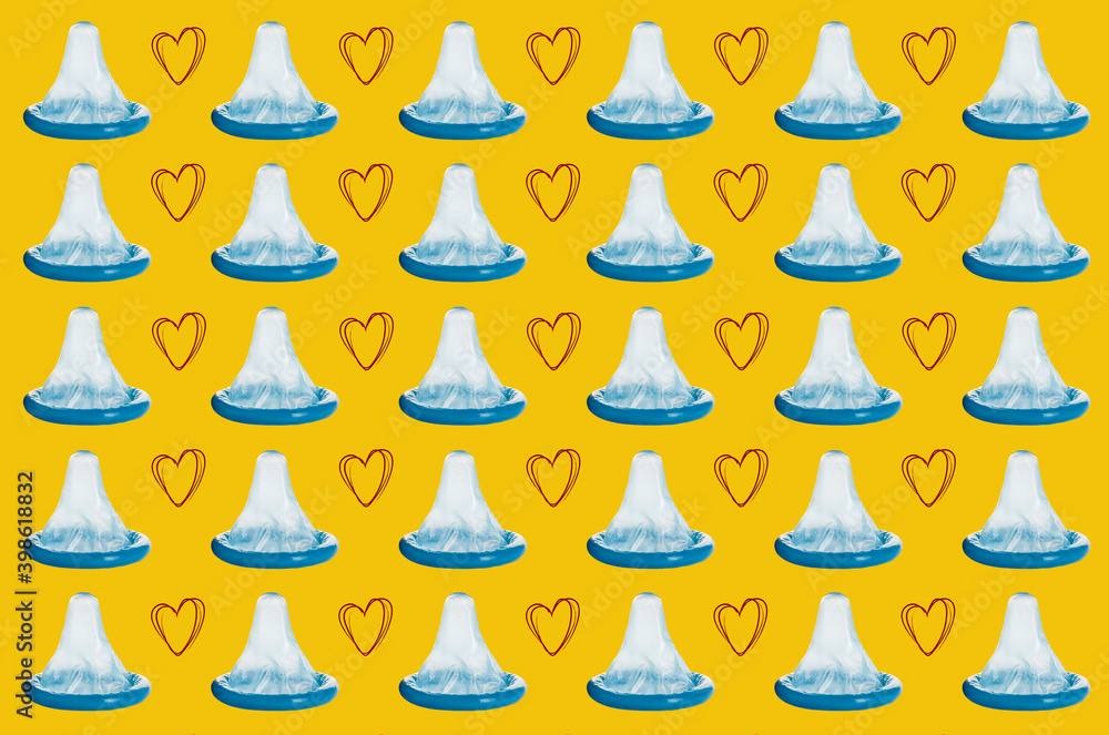 Many condoms on color background Many condoms on color background