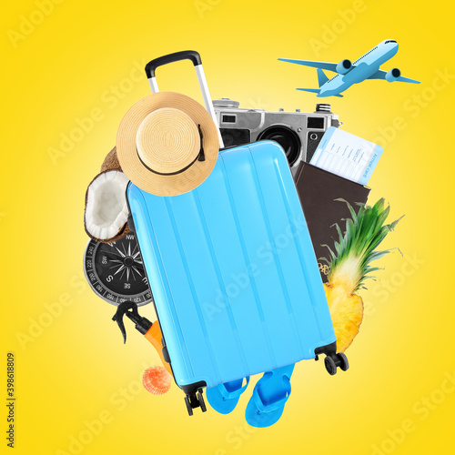 Suitcase with different tra...