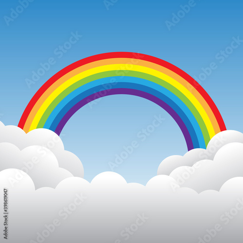 Rainbow and clouds in the sky. vector illustration 