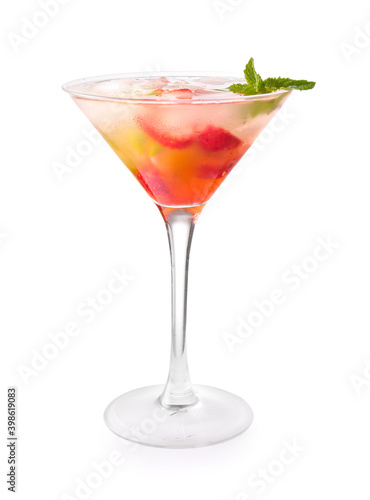 Glass with mojito on white background