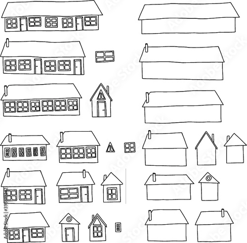 
hand-drawn small house by black line isolated on white background