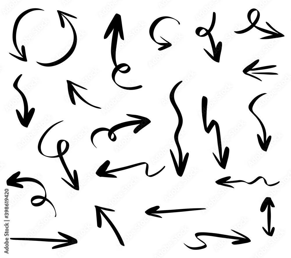 hand drawn arrow icon set isolated on white background. Doodle vector illustration. hand drawn arrow icon set isolated on white background. Doodle vector illustration.