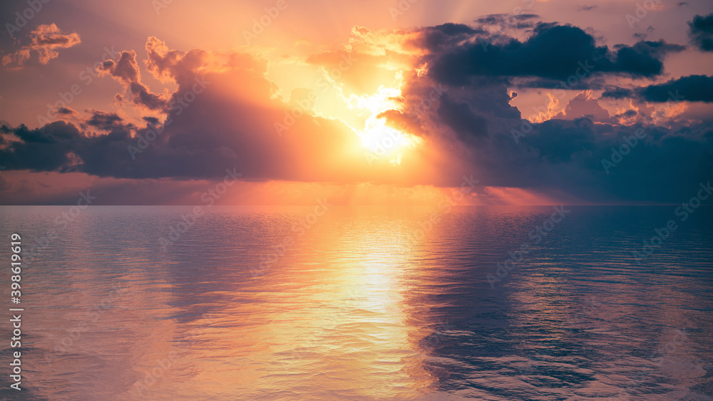Fototapeta premium Seascape with a beautiful sunset on the horizon.