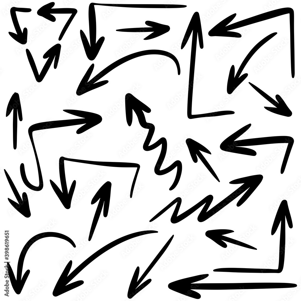 hand drawn arrow icon set isolated on white background. Doodle vector illustration. hand drawn arrow icon set isolated on white background. Doodle vector illustration.