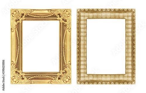 The antique gold frame isolated on  white background with clipping path
