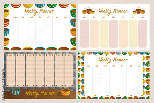 Set of weekly planner templates.