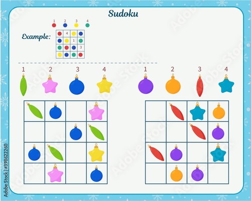 Logic game for children. Sudoku - Christmas toys