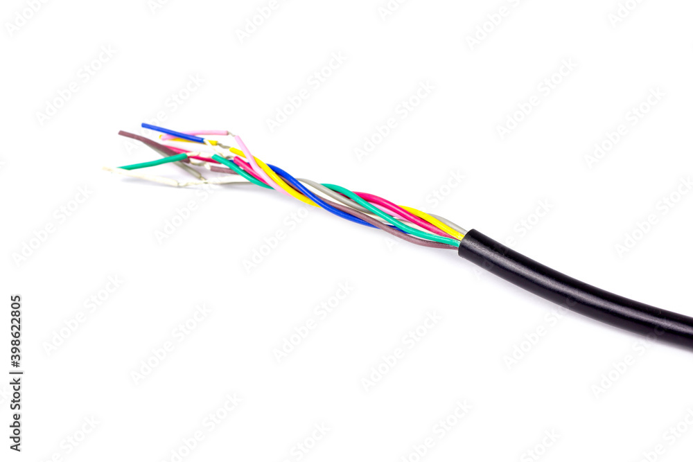 Four core armored cooper cable isolated on white background Four core armored cooper cable isolated on white background