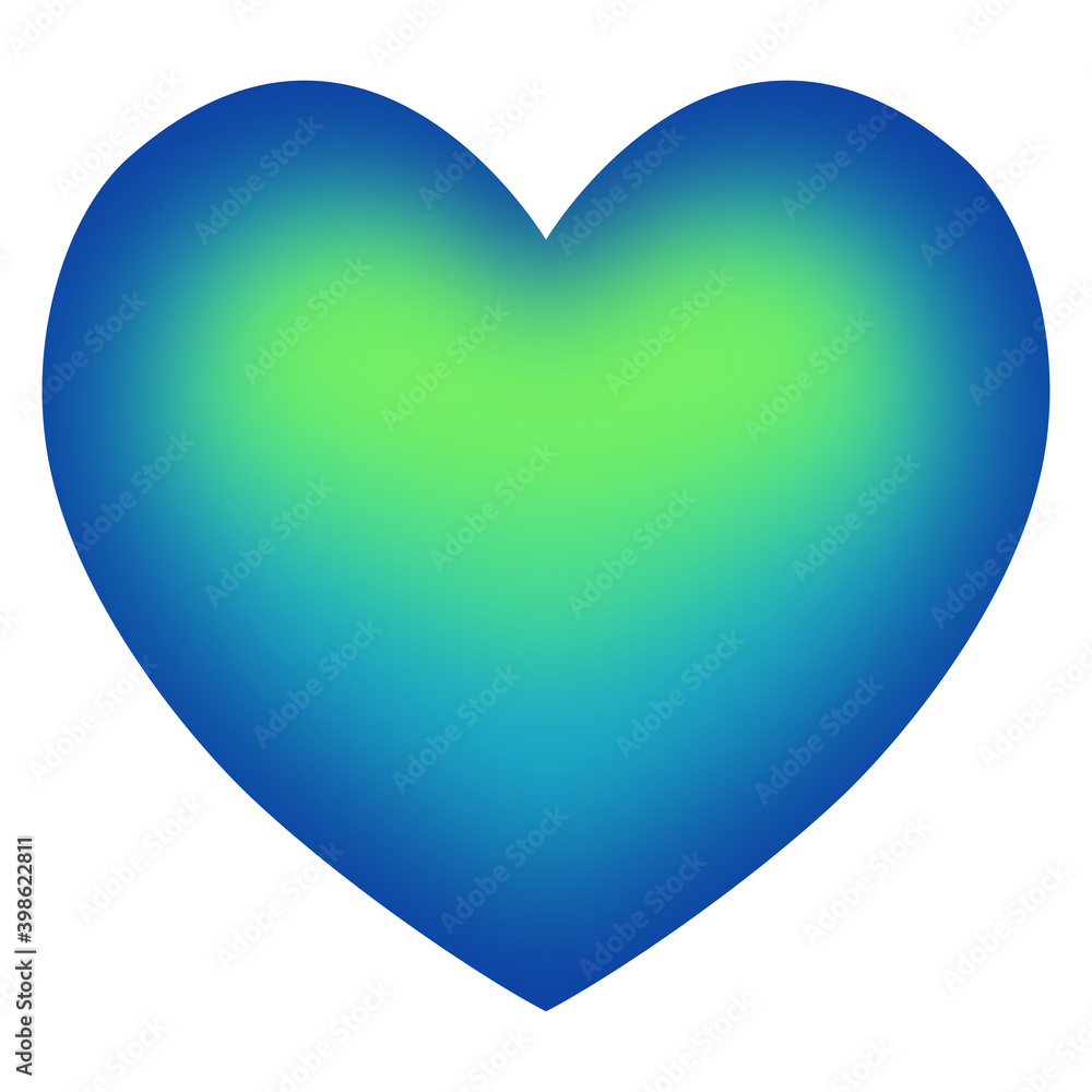 Vectorial isolated heart in gradient blue and green color, volume heart shape on white background, vector symbol of love, icon and design element. Vectorial isolated heart in gradient blue and green color, volume heart shape on white background, vector symbol of love, icon and design element.