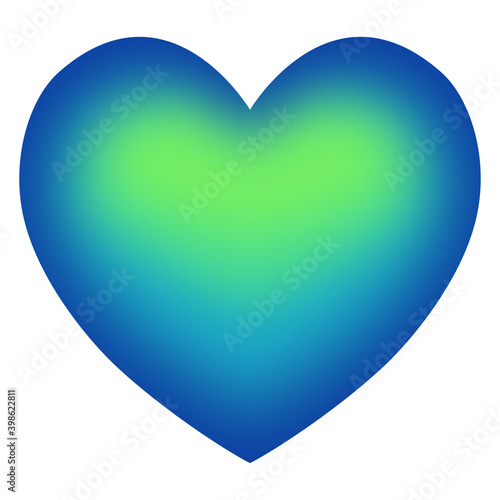 Vectorial isolated heart in gradient blue and green color, volume heart shape on white background, vector symbol of love, icon and design element.	