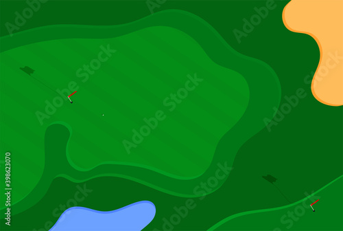 Sport ball for golf on sports golf course top view. Banner, background for design of competitions. Healthy lifestyle.  Vector