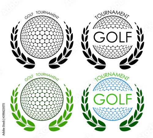 symbols sport ball for golf on white background with winner laurel wreath. Golf competition. Isolated vector