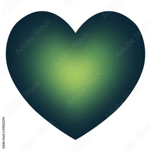 Vectorial isolated heart in gradient dark blue, green and light green color, volume heart shape on white background, vector symbol of love, icon and design element.	