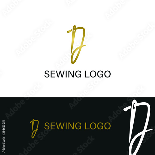 elegant Initial J letter typography with needle for sewing, hand made, fashion business logo
