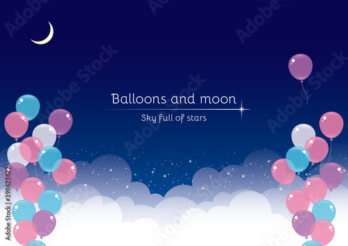 夜空に浮かぶ風船　イラスト