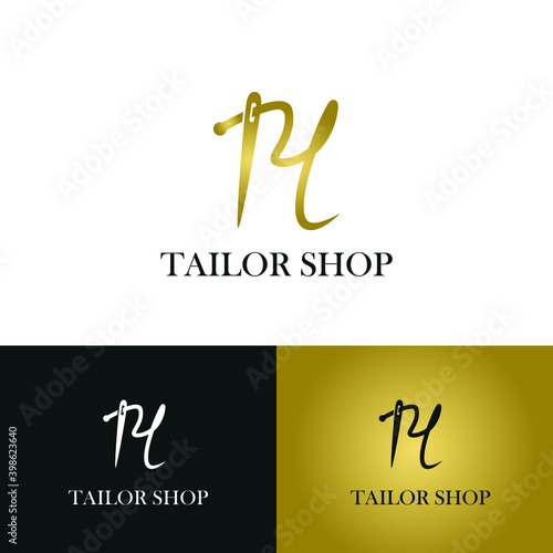elegant Initial Y letter typography with needle for sewing, hand made, fashion business logo
