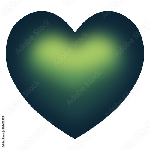 Vectorial isolated heart in gradient dark blue, green and light green color, volume heart shape on white background, vector symbol of love, icon and design element.	