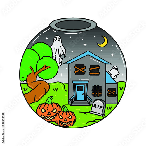 Aquarium With Halloween View Monoline Design