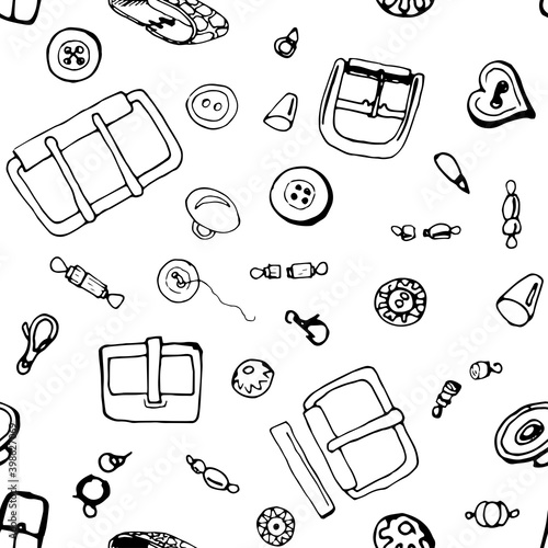 Simple seamless fashion pattern with accessories for bags and jewelry. buckles, buttons, caps and clasps. This vector is suitable for packaging, wallpaper, fabric design, handmade and atelier